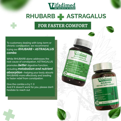 Rhubarb - Herbal Constipation Relief for Adults, Stool softeners, Stool Breaker, Lower Bowel Stimulator & Lubricator, Bowel Regularity, Daily Bowel Movement, 90 Capsules